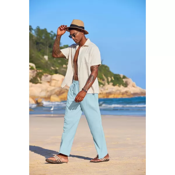 COOFANDY Men's Summer Beach Linen Pants Lightweight Casual Elastic Waist Drawstring Yoga Trousers