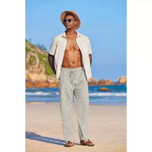 COOFANDY Men's Summer Beach Linen Pants Lightweight Casual Elastic Waist Drawstring Yoga Trousers