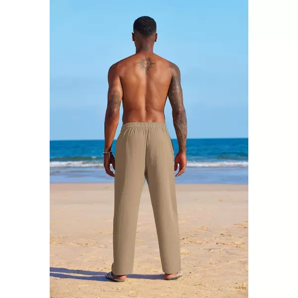COOFANDY Men's Summer Beach Linen Pants Lightweight Casual Elastic Waist Drawstring Yoga Trousers