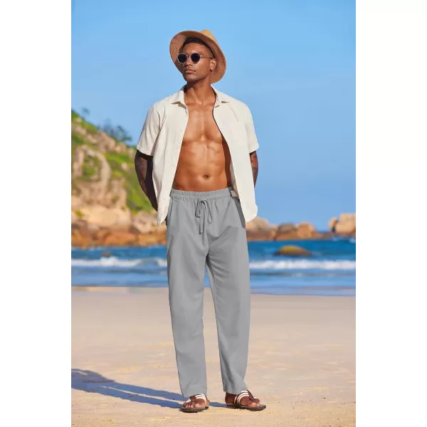 COOFANDY Men's Summer Beach Linen Pants Lightweight Casual Elastic Waist Drawstring Yoga Trousers