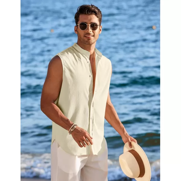 COOFANDY Men's Summer Beach Tank Tops Sleeveless Button Up Shirt Casual Textured Tank Shirts