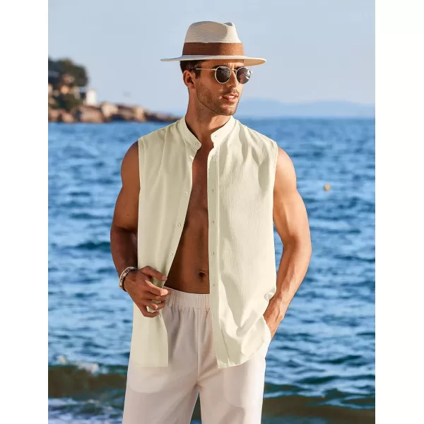 COOFANDY Men's Summer Beach Tank Tops Sleeveless Button Up Shirt Casual Textured Tank Shirts