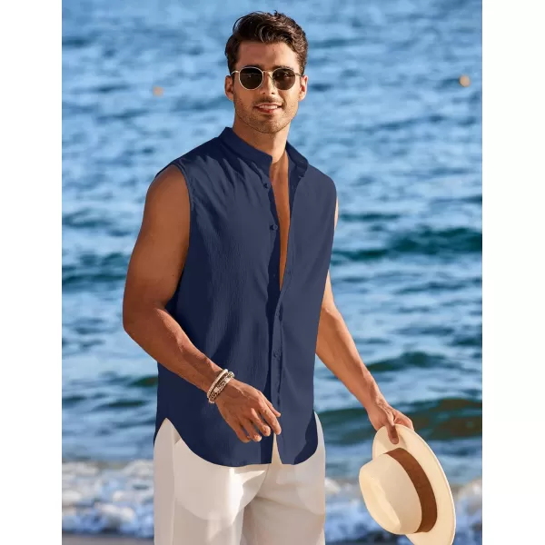COOFANDY Men's Summer Beach Tank Tops Sleeveless Button Up Shirt Casual Textured Tank Shirts