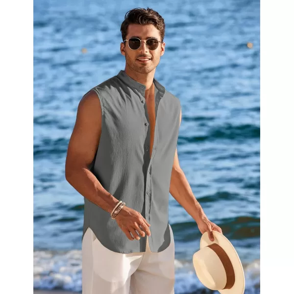COOFANDY Men's Summer Beach Tank Tops Sleeveless Button Up Shirt Casual Textured Tank Shirts