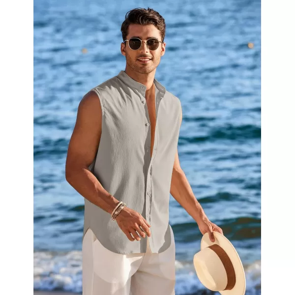 COOFANDY Men's Summer Beach Tank Tops Sleeveless Button Up Shirt Casual Textured Tank Shirts