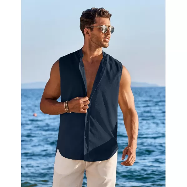 COOFANDY Men's Summer Beach Tank Tops Sleeveless Button Up Shirt Casual Textured Tank Shirts