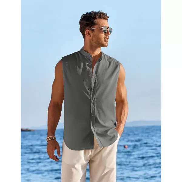 COOFANDY Men's Summer Beach Tank Tops Sleeveless Button Up Shirt Casual Textured Tank Shirts