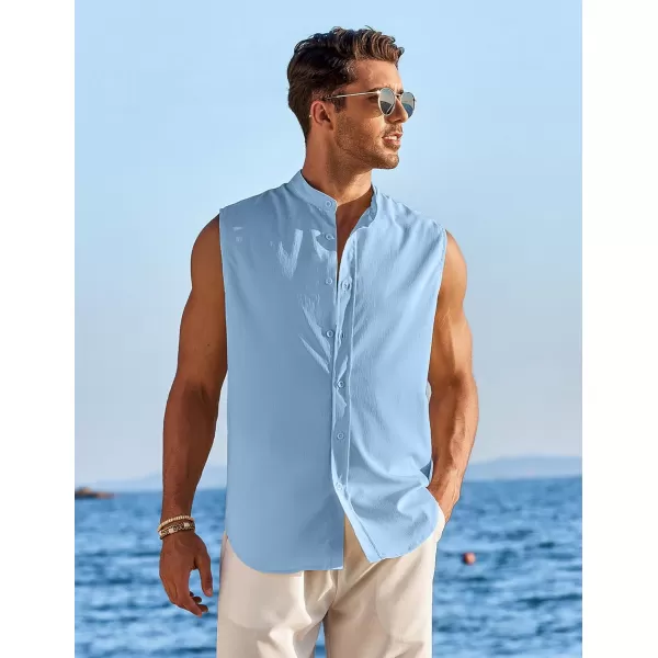 COOFANDY Men's Summer Beach Tank Tops Sleeveless Button Up Shirt Casual Textured Tank Shirts