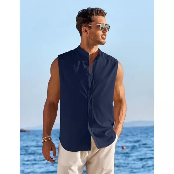 COOFANDY Men's Summer Beach Tank Tops Sleeveless Button Up Shirt Casual Textured Tank Shirts
