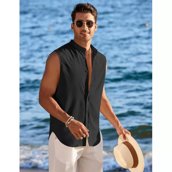 COOFANDY Men's Summer Beach Tank Tops Sleeveless Button Up Shirt Casual Textured Tank Shirts