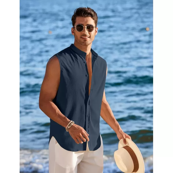 COOFANDY Men's Summer Beach Tank Tops Sleeveless Button Up Shirt Casual Textured Tank Shirts