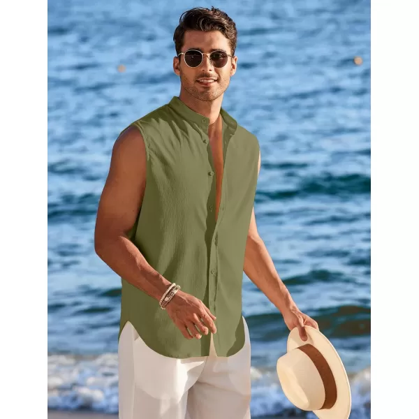 COOFANDY Men's Summer Beach Tank Tops Sleeveless Button Up Shirt Casual Textured Tank Shirts