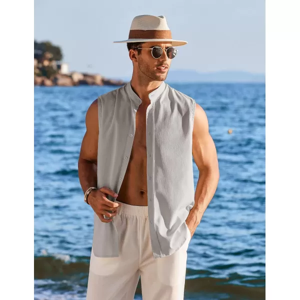 COOFANDY Men's Summer Beach Tank Tops Sleeveless Button Up Shirt Casual Textured Tank Shirts