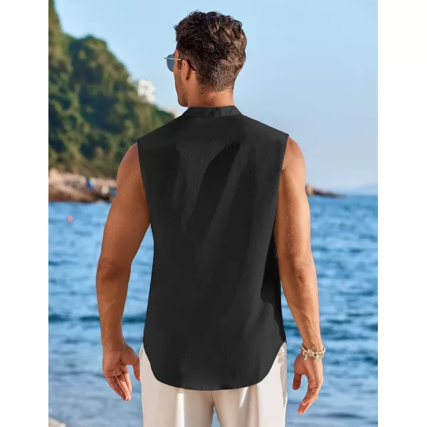 COOFANDY Men's Summer Beach Tank Tops Sleeveless Button Up Shirt Casual Textured Tank Shirts