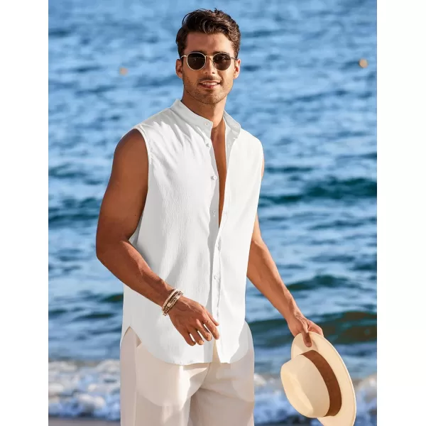 COOFANDY Men's Summer Beach Tank Tops Sleeveless Button Up Shirt Casual Textured Tank Shirts