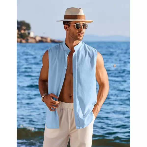 COOFANDY Men's Summer Beach Tank Tops Sleeveless Button Up Shirt Casual Textured Tank Shirts