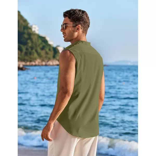 COOFANDY Men's Summer Beach Tank Tops Sleeveless Button Up Shirt Casual Textured Tank Shirts