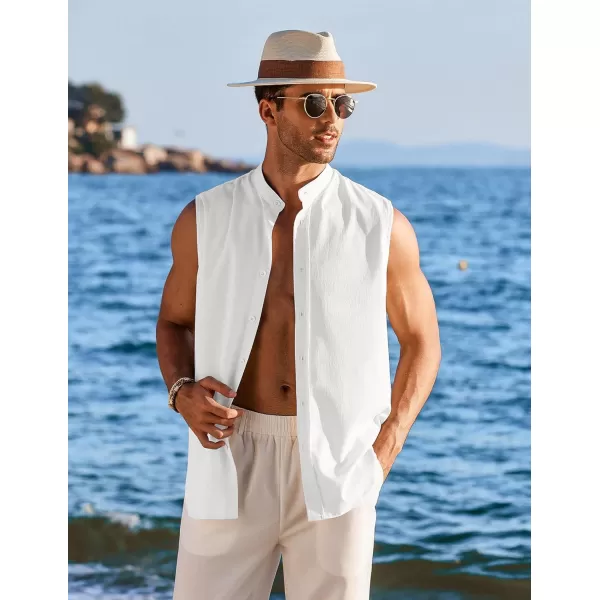 COOFANDY Men's Summer Beach Tank Tops Sleeveless Button Up Shirt Casual Textured Tank Shirts