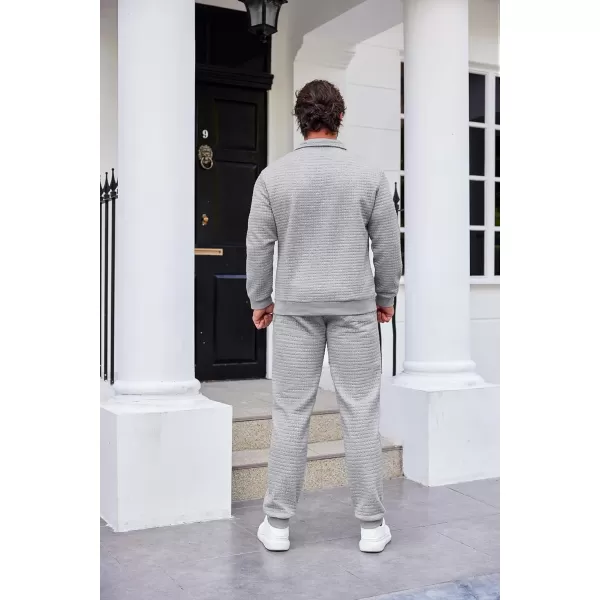 COOFANDY Men's Tracksuit 2 Piece Quarter Zip Sweatsuit Workout Plaid Jacquard Jogging Suit Set