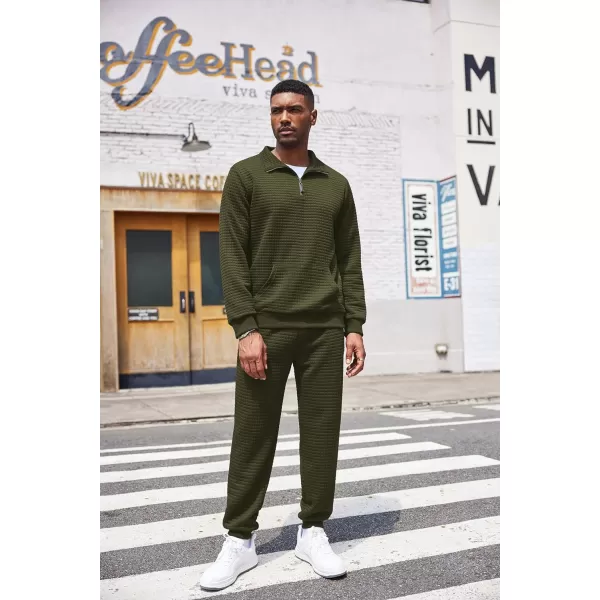 COOFANDY Men's Tracksuit 2 Piece Quarter Zip Sweatsuit Workout Plaid Jacquard Jogging Suit Set