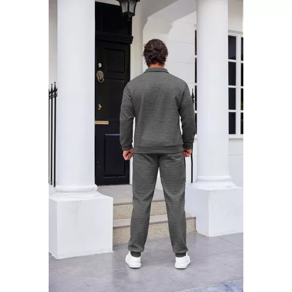 COOFANDY Men's Tracksuit 2 Piece Quarter Zip Sweatsuit Workout Plaid Jacquard Jogging Suit Set
