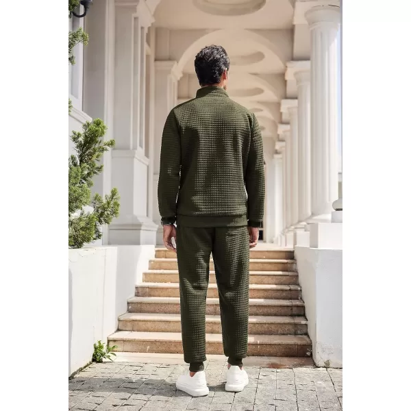 COOFANDY Men's Tracksuit 2 Piece Quarter Zip Sweatsuit Workout Plaid Jacquard Jogging Suit Set