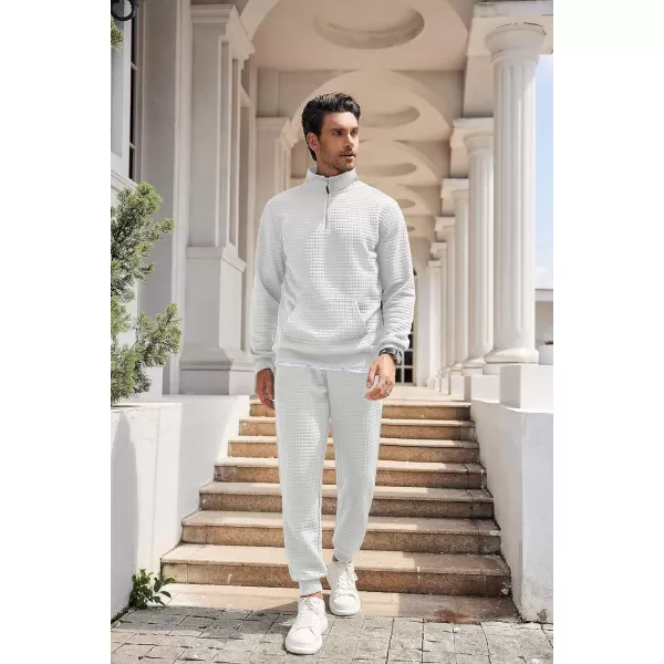 COOFANDY Men's Tracksuit 2 Piece Quarter Zip Sweatsuit Workout Plaid Jacquard Jogging Suit Set