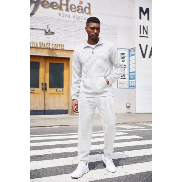 COOFANDY Men's Tracksuit 2 Piece Quarter Zip Sweatsuit Workout Plaid Jacquard Jogging Suit Set