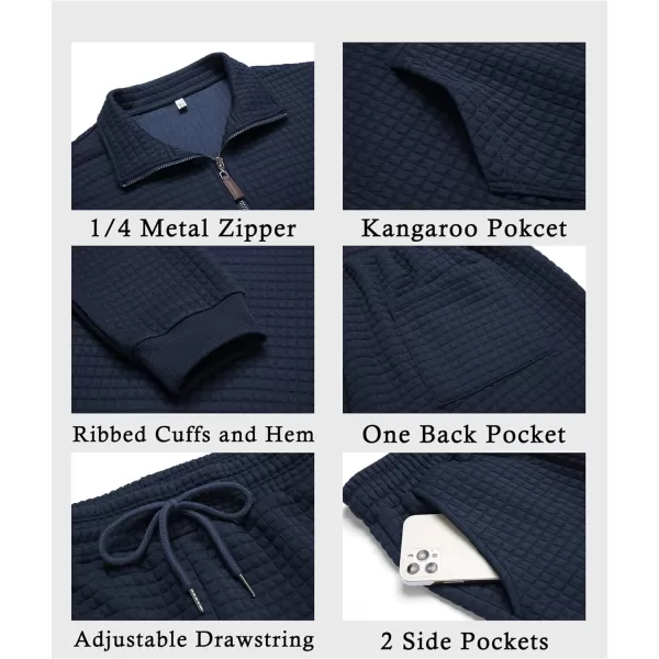 COOFANDY Men's Tracksuit 2 Piece Quarter Zip Sweatsuit Workout Plaid Jacquard Jogging Suit Set