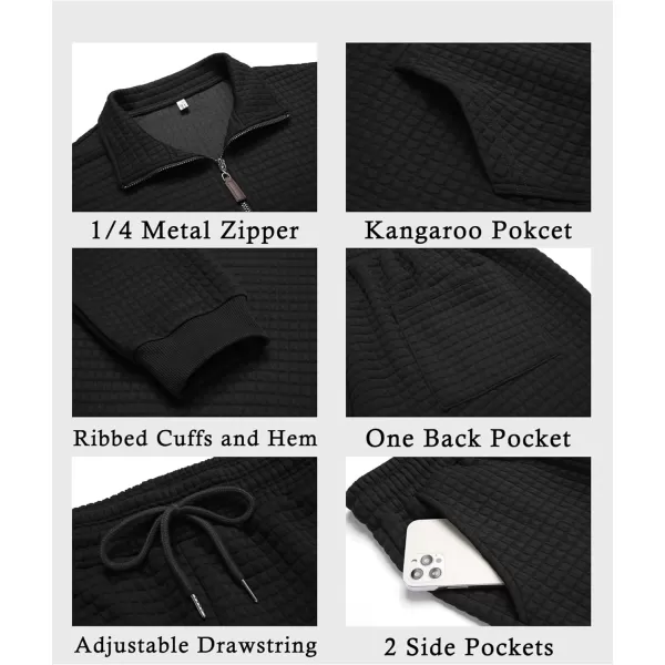 COOFANDY Men's Tracksuit 2 Piece Quarter Zip Sweatsuit Workout Plaid Jacquard Jogging Suit Set