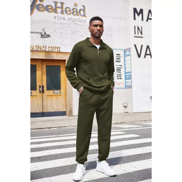 COOFANDY Men's Tracksuit 2 Piece Quarter Zip Sweatsuit Workout Plaid Jacquard Jogging Suit Set
