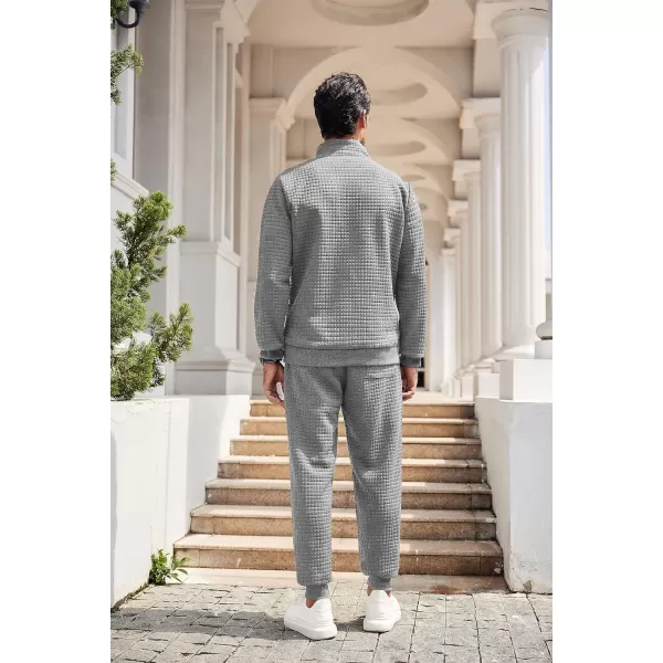 COOFANDY Men's Tracksuit 2 Piece Quarter Zip Sweatsuit Workout Plaid Jacquard Jogging Suit Set