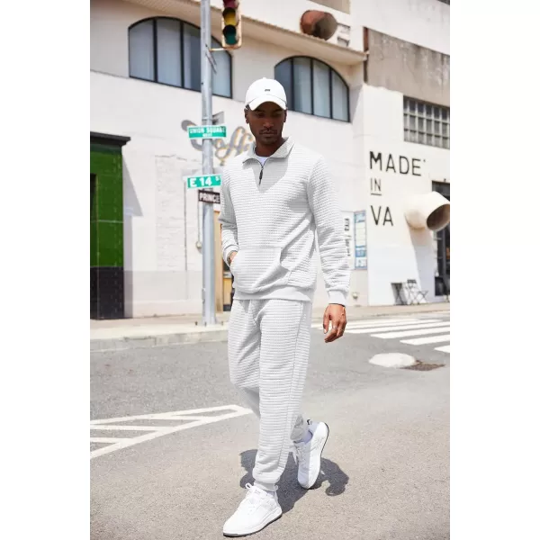 COOFANDY Men's Tracksuit 2 Piece Quarter Zip Sweatsuit Workout Plaid Jacquard Jogging Suit Set