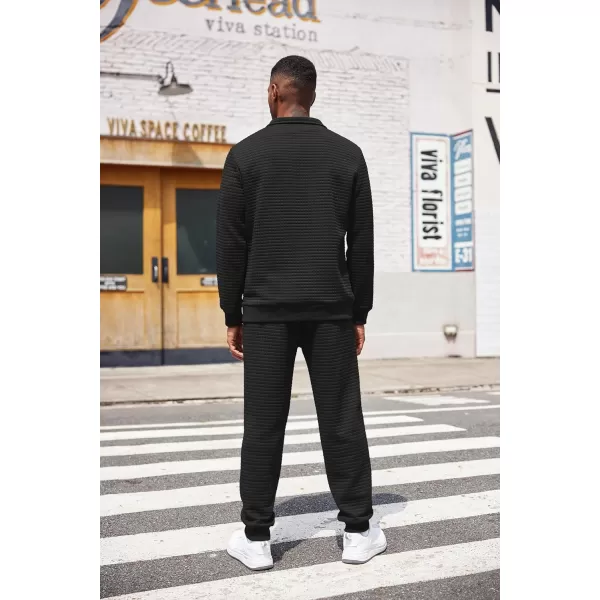 COOFANDY Men's Tracksuit 2 Piece Quarter Zip Sweatsuit Workout Plaid Jacquard Jogging Suit Set