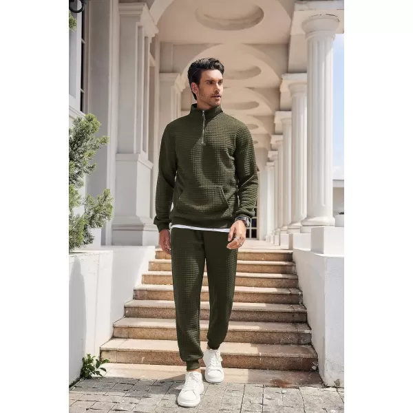 COOFANDY Men's Tracksuit 2 Piece Quarter Zip Sweatsuit Workout Plaid Jacquard Jogging Suit Set