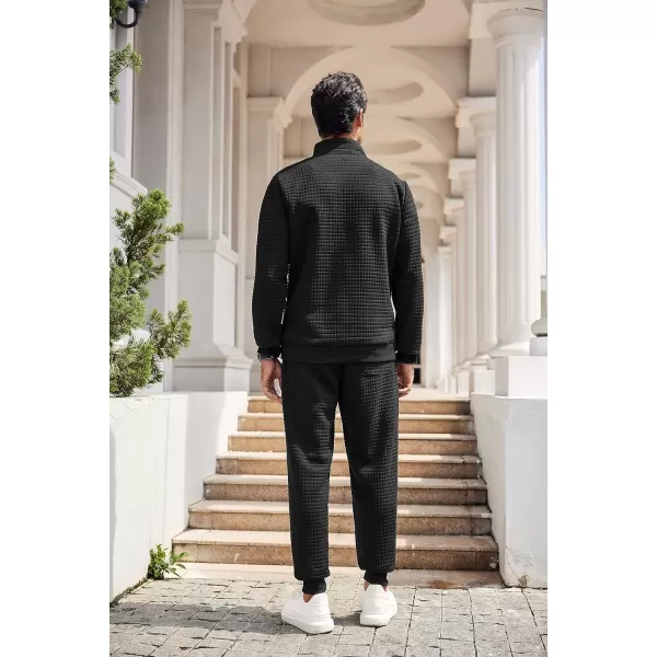 COOFANDY Men's Tracksuit 2 Piece Quarter Zip Sweatsuit Workout Plaid Jacquard Jogging Suit Set