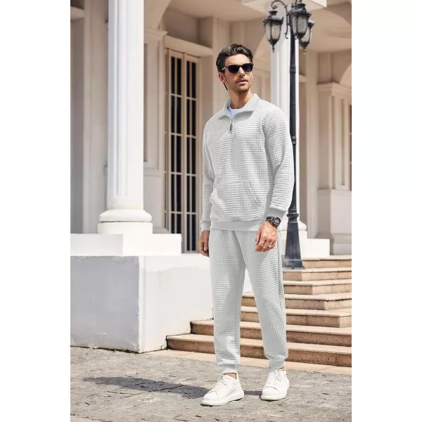 COOFANDY Men's Tracksuit 2 Piece Quarter Zip Sweatsuit Workout Plaid Jacquard Jogging Suit Set