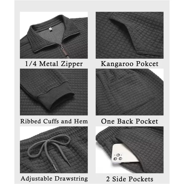 COOFANDY Men's Tracksuit 2 Piece Quarter Zip Sweatsuit Workout Plaid Jacquard Jogging Suit Set