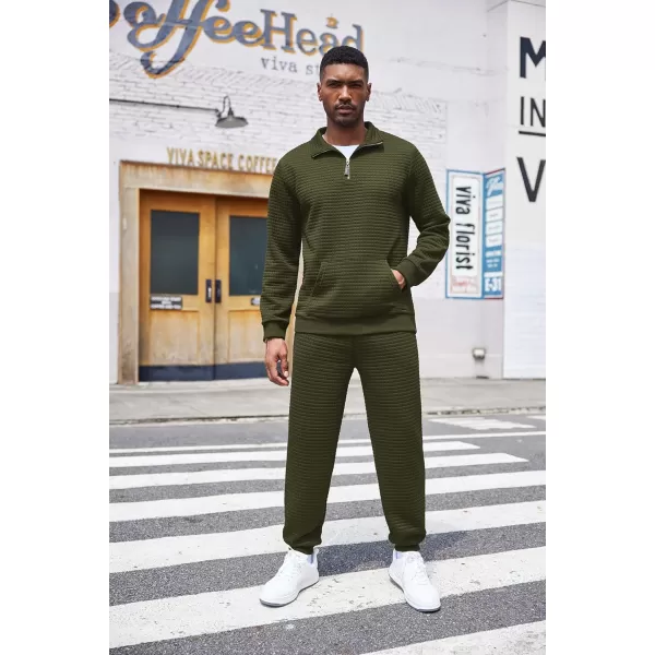 COOFANDY Men's Tracksuit 2 Piece Quarter Zip Sweatsuit Workout Plaid Jacquard Jogging Suit Set