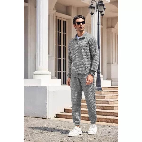 COOFANDY Men's Tracksuit 2 Piece Quarter Zip Sweatsuit Workout Plaid Jacquard Jogging Suit Set