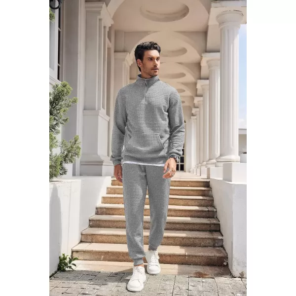 COOFANDY Men's Tracksuit 2 Piece Quarter Zip Sweatsuit Workout Plaid Jacquard Jogging Suit Set