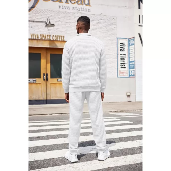 COOFANDY Men's Tracksuit 2 Piece Quarter Zip Sweatsuit Workout Plaid Jacquard Jogging Suit Set