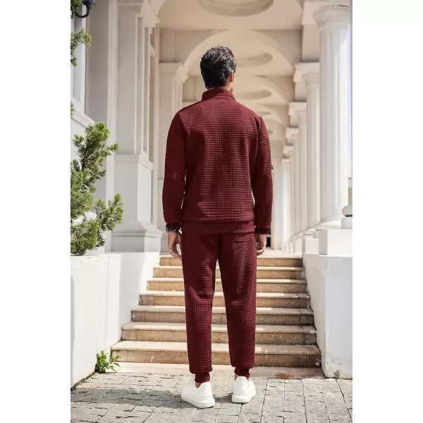COOFANDY Men's Tracksuit 2 Piece Quarter Zip Sweatsuit Workout Plaid Jacquard Jogging Suit Set