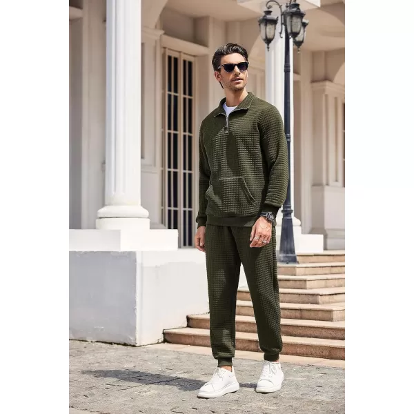 COOFANDY Men's Tracksuit 2 Piece Quarter Zip Sweatsuit Workout Plaid Jacquard Jogging Suit Set