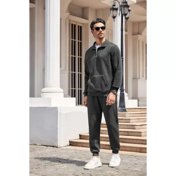 COOFANDY Men's Tracksuit 2 Piece Quarter Zip Sweatsuit Workout Plaid Jacquard Jogging Suit Set