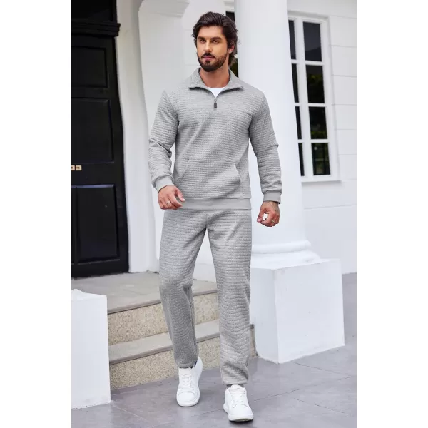 COOFANDY Men's Tracksuit 2 Piece Quarter Zip Sweatsuit Workout Plaid Jacquard Jogging Suit Set