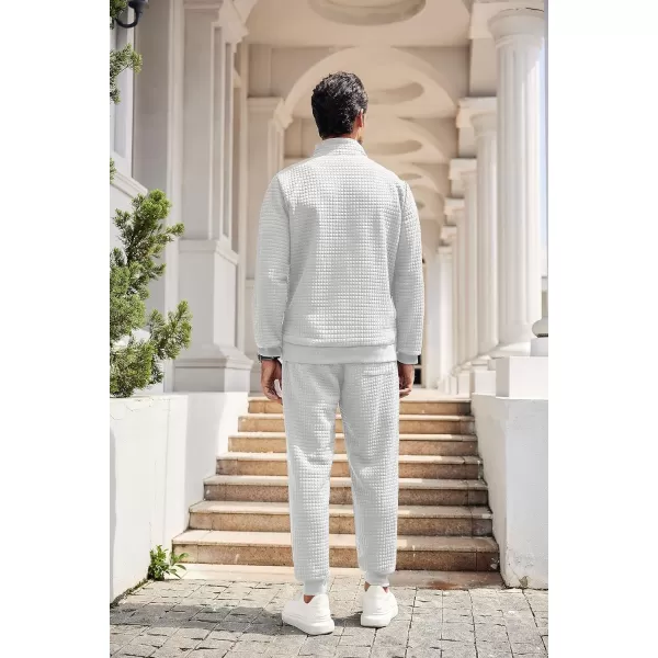 COOFANDY Men's Tracksuit 2 Piece Quarter Zip Sweatsuit Workout Plaid Jacquard Jogging Suit Set