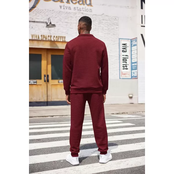 COOFANDY Men's Tracksuit 2 Piece Quarter Zip Sweatsuit Workout Plaid Jacquard Jogging Suit Set