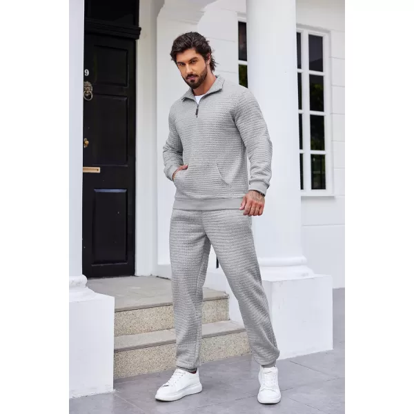 COOFANDY Men's Tracksuit 2 Piece Quarter Zip Sweatsuit Workout Plaid Jacquard Jogging Suit Set