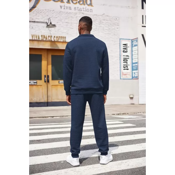 COOFANDY Men's Tracksuit 2 Piece Quarter Zip Sweatsuit Workout Plaid Jacquard Jogging Suit Set